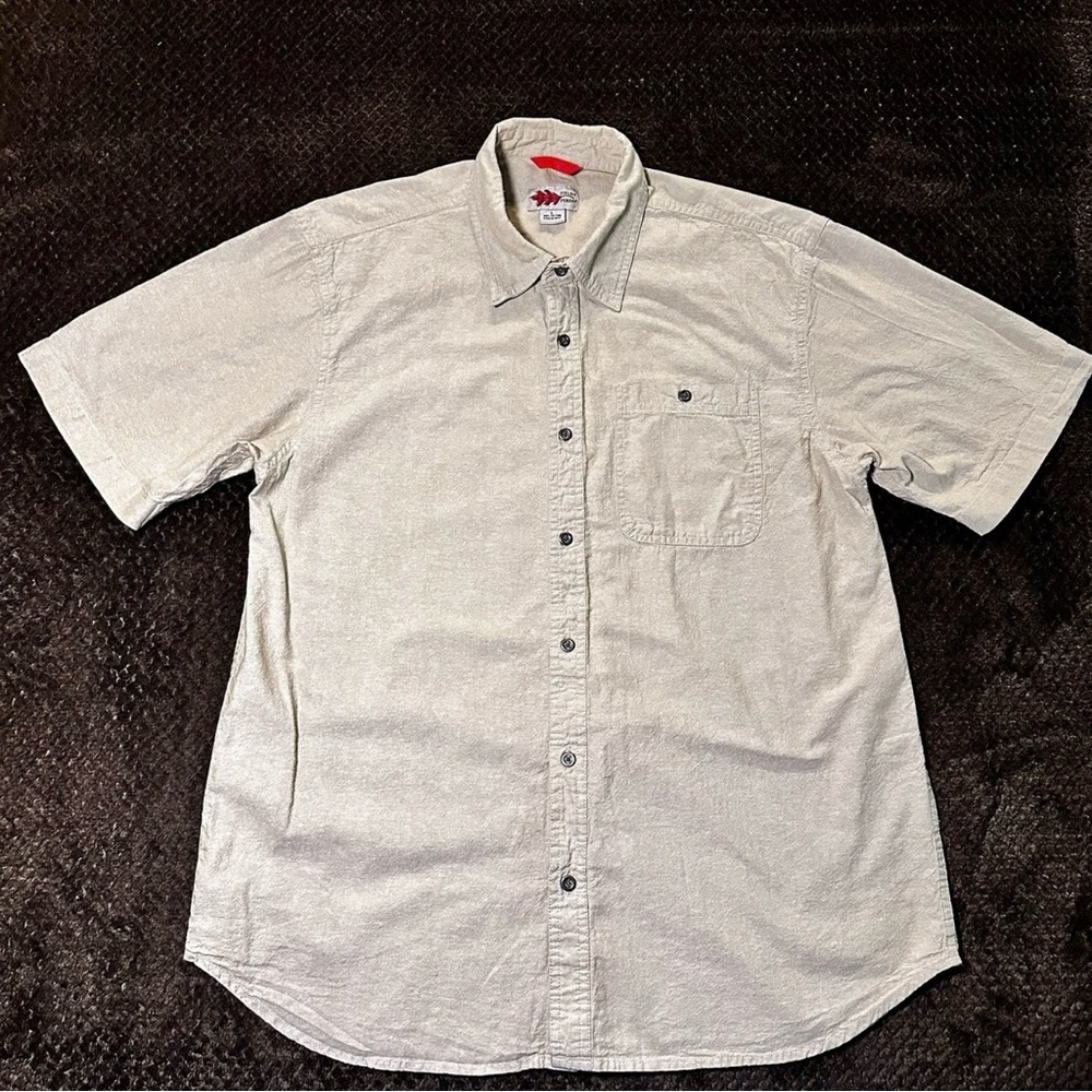 Field & Forest Short Sleeve Button Down Shirt Sz L Outdoor Cotton  Metal Buttons